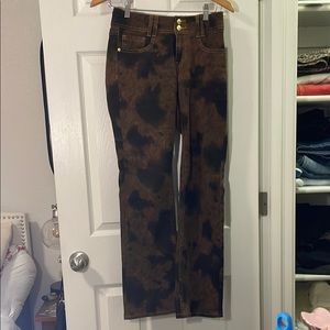 Brown and Black Straight Leg Pants with Organic Pattern